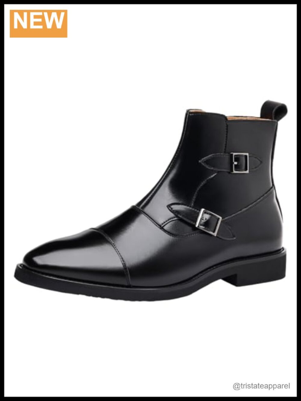Men's Faux Leather Pointed Toe Ankle Boots Buckle Strap Zip Dress Boots